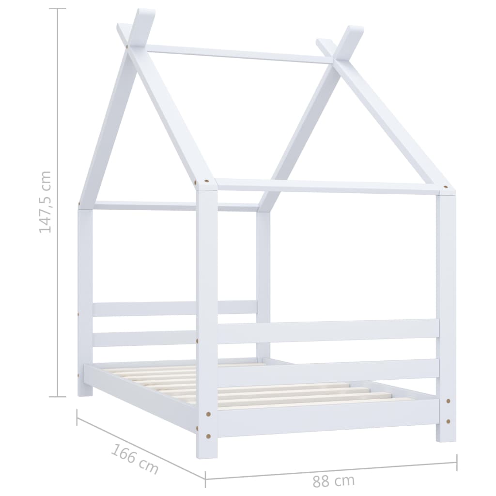 Sengeramme for barn heltre furu hvit 80x160 cm