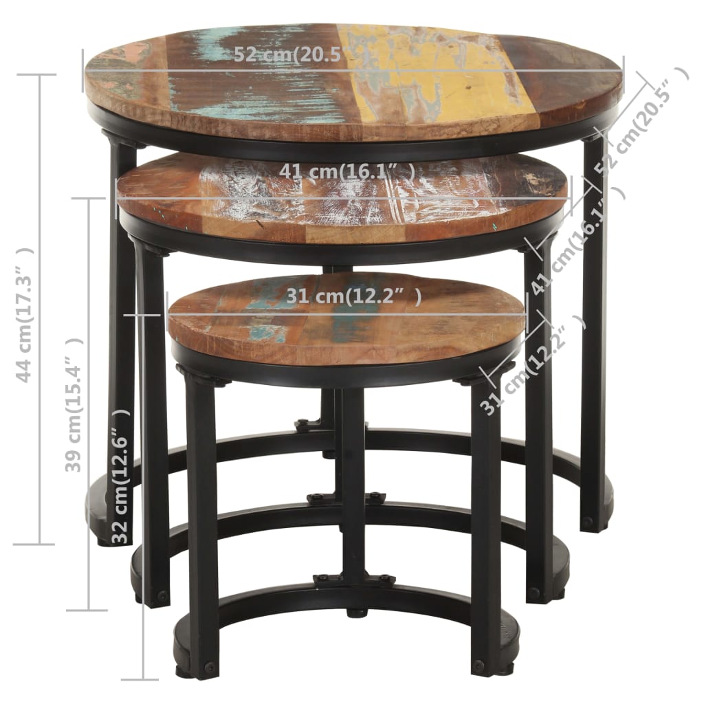 Sidebord 3 stk gjenvunnet heltre