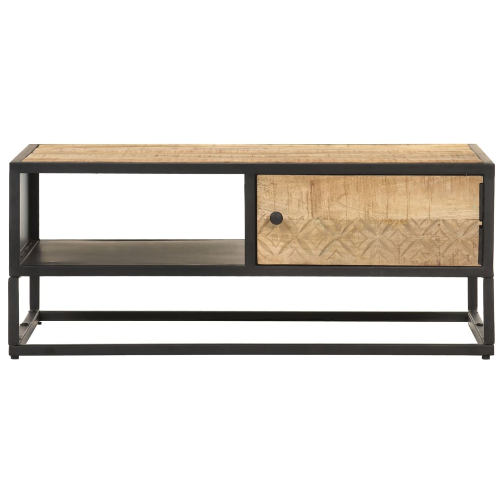 Salongbord med utskåret dør 90x55x36 cm grovt mangotre