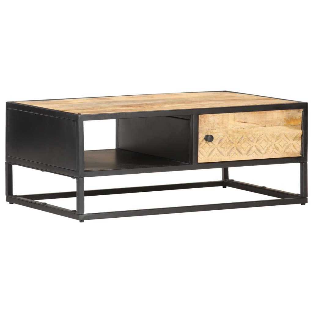 Salongbord med utskåret dør 90x55x36 cm grovt mangotre