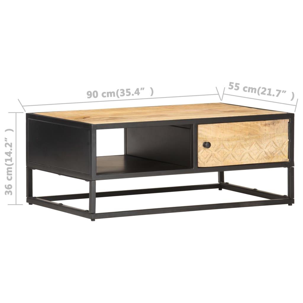Salongbord med utskåret dør 90x55x36 cm grovt mangotre