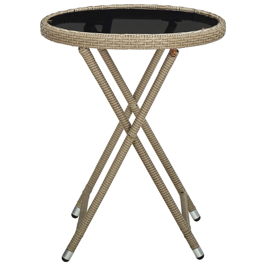 Tebord beige 60 cm polyrotting og herdet glass
