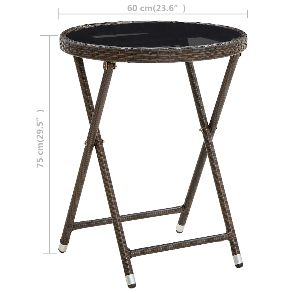 Tebord brun 60 cm polyrotting og herdet glass
