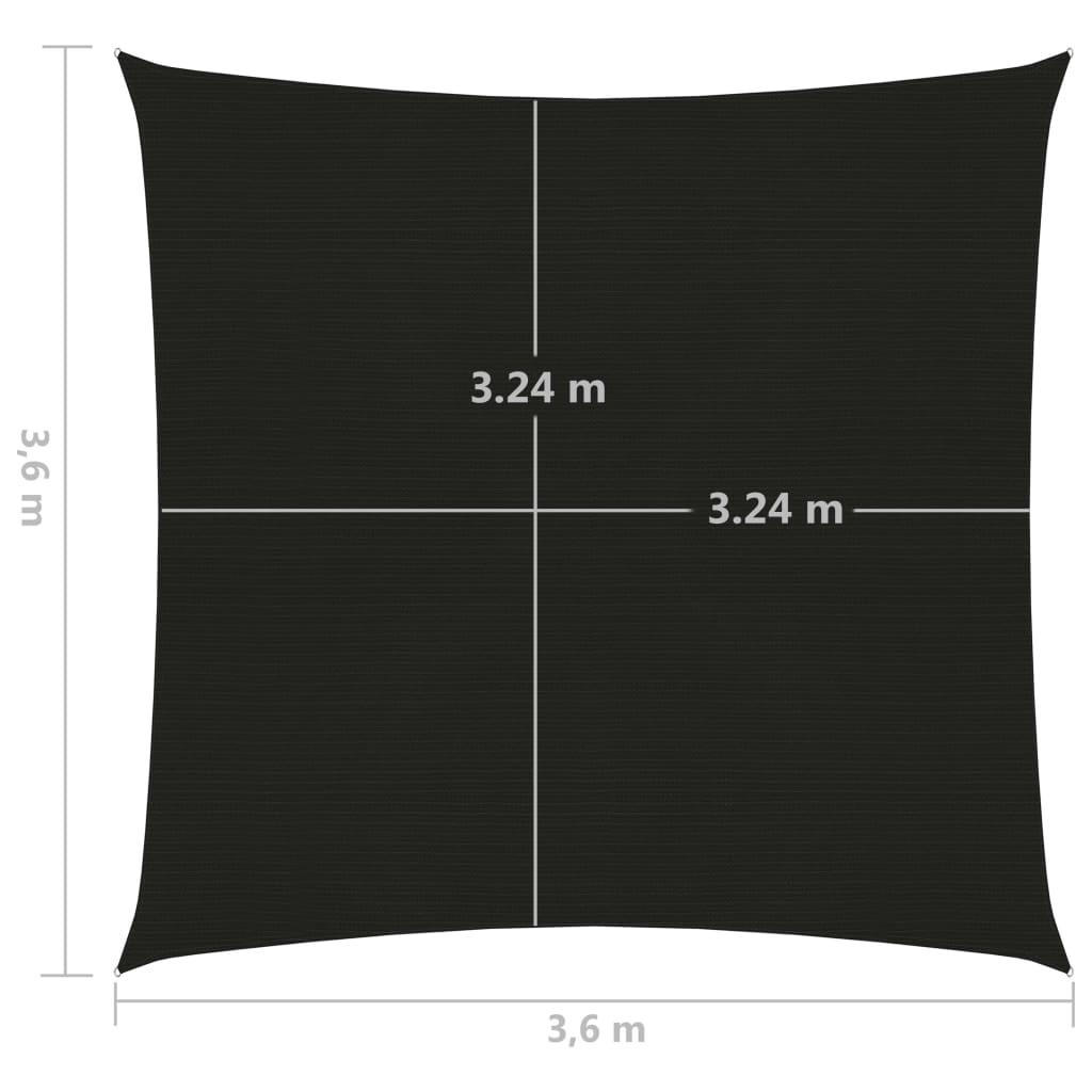 Solseil 160 g/m² svart 3,6x3,6 m HDPE