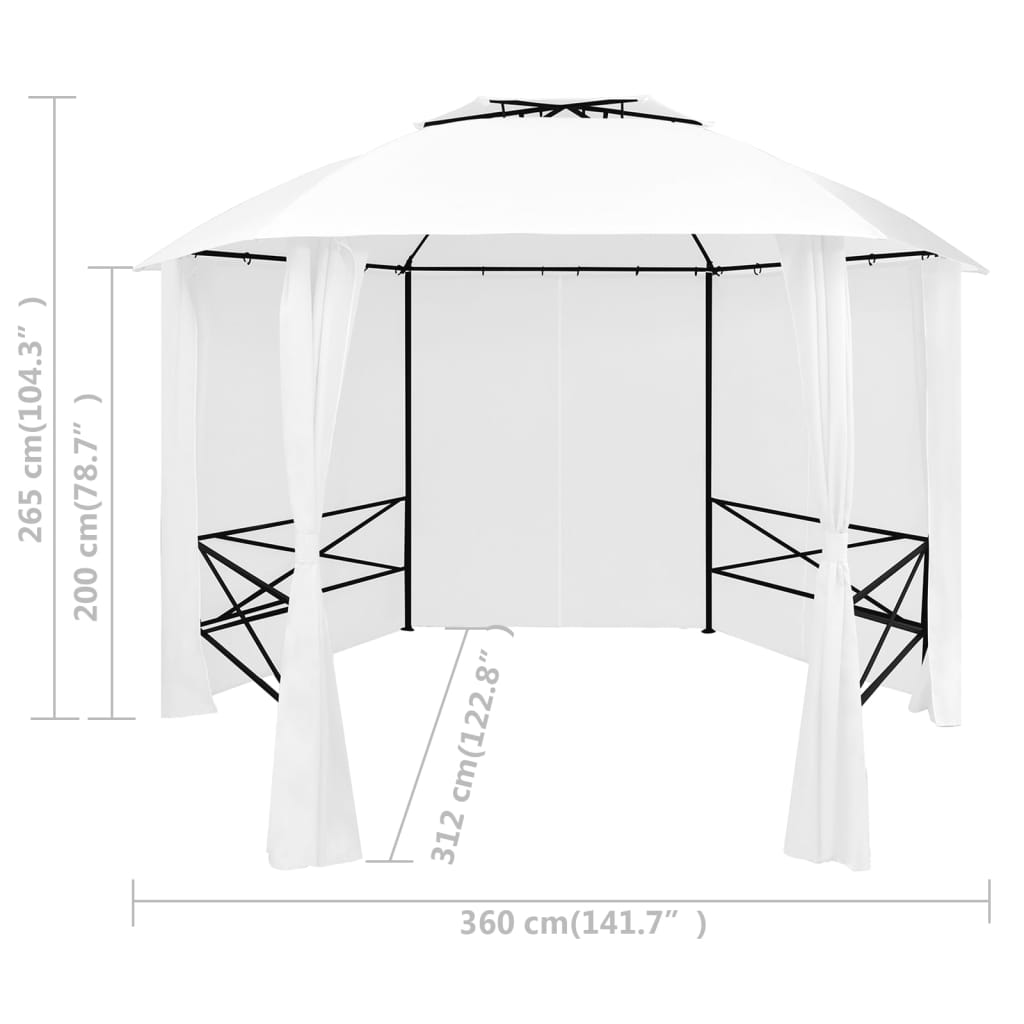 Hagetelt med gardiner 360x312x265 cm hvit 180 g/m²