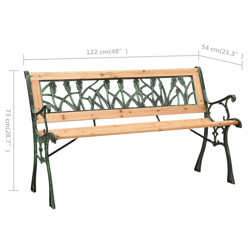 Hagebenk 122 cm støpejern og heltre furu