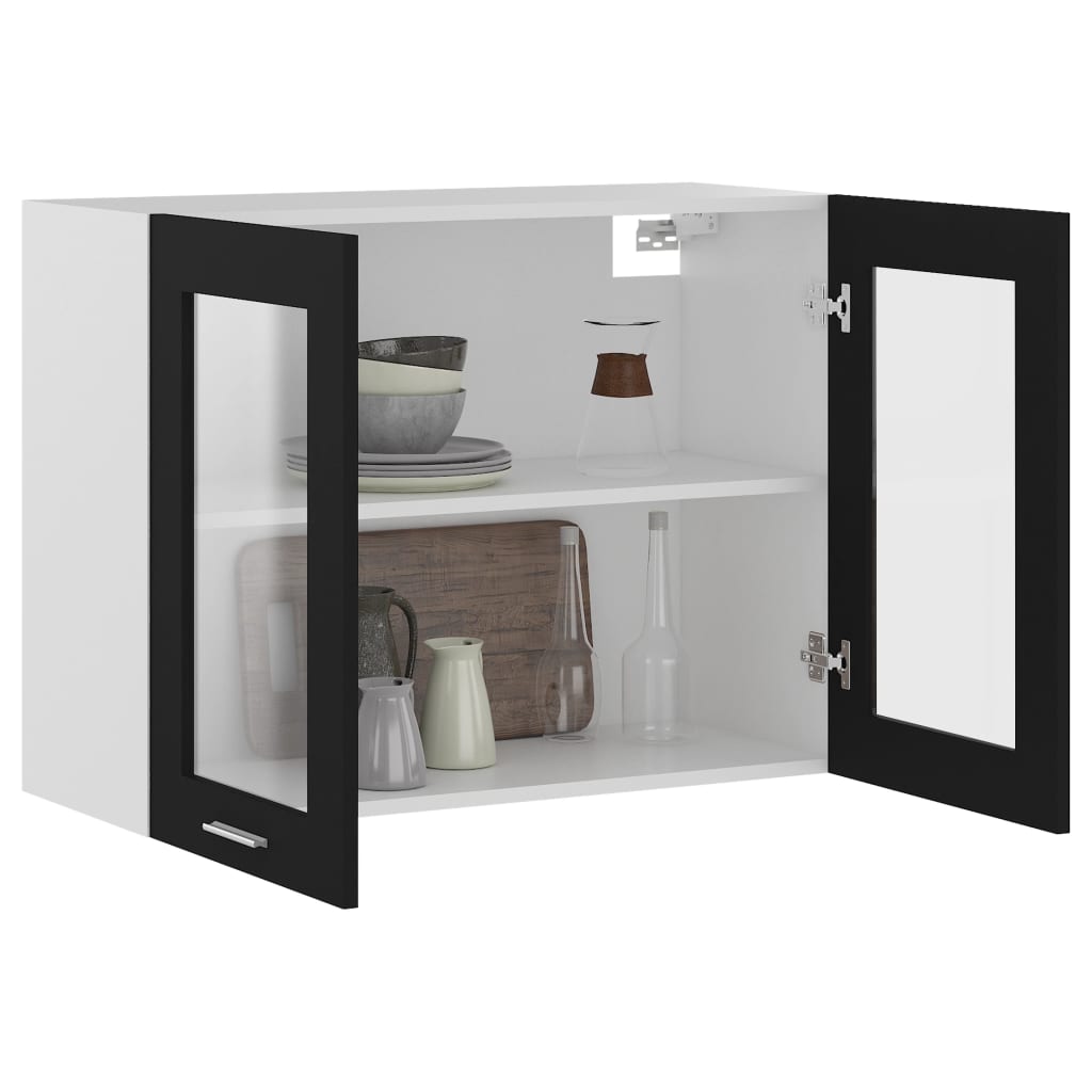 Hengende skap glass "Lyon" svart 80x31x60 cm konstruert tre