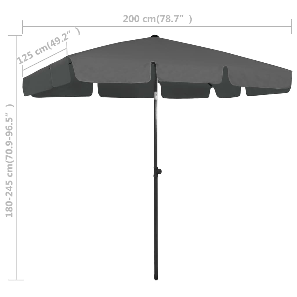 Strandparasoll antrasitt 200x125 cm