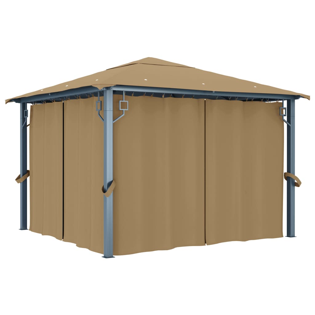 Paviljong med gardin 300x300 cm gråbrun aluminium