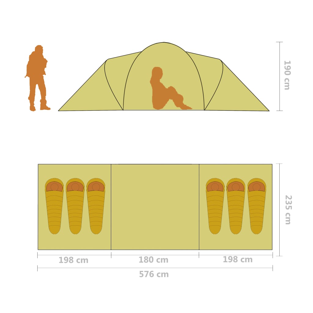 Campingtelt 6 personer grå og oransje