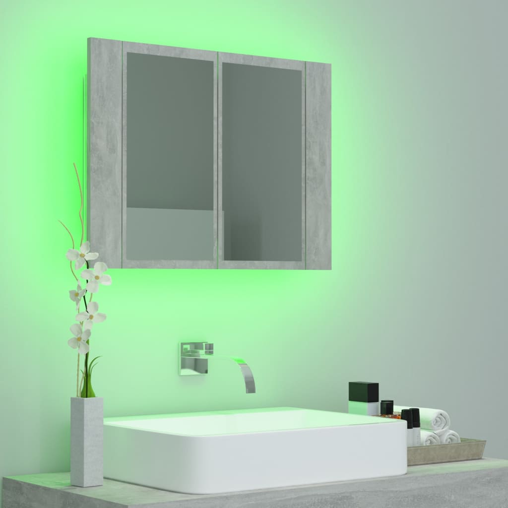 LED-speilskap betonggrå 60x12x45 cm akryl