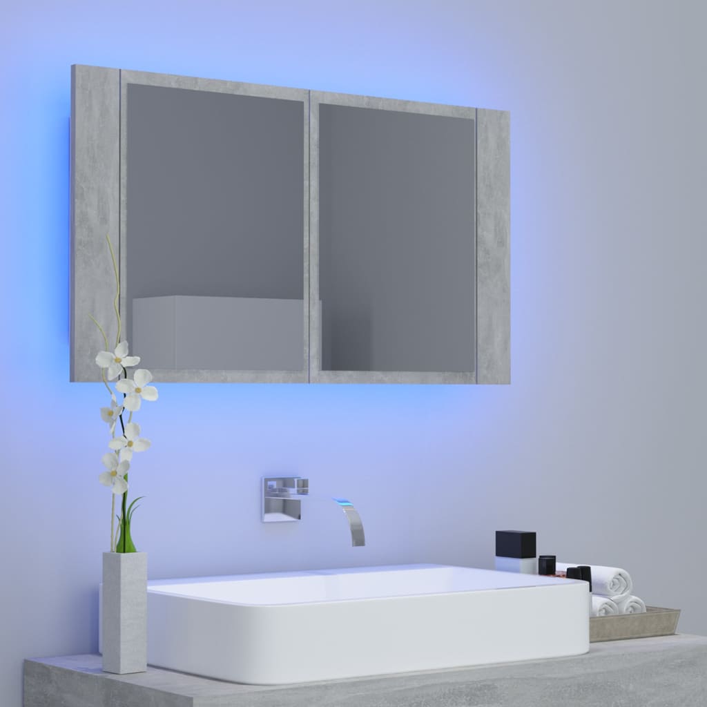 LED-speilskap betonggrå 80x12x45 cm akryl