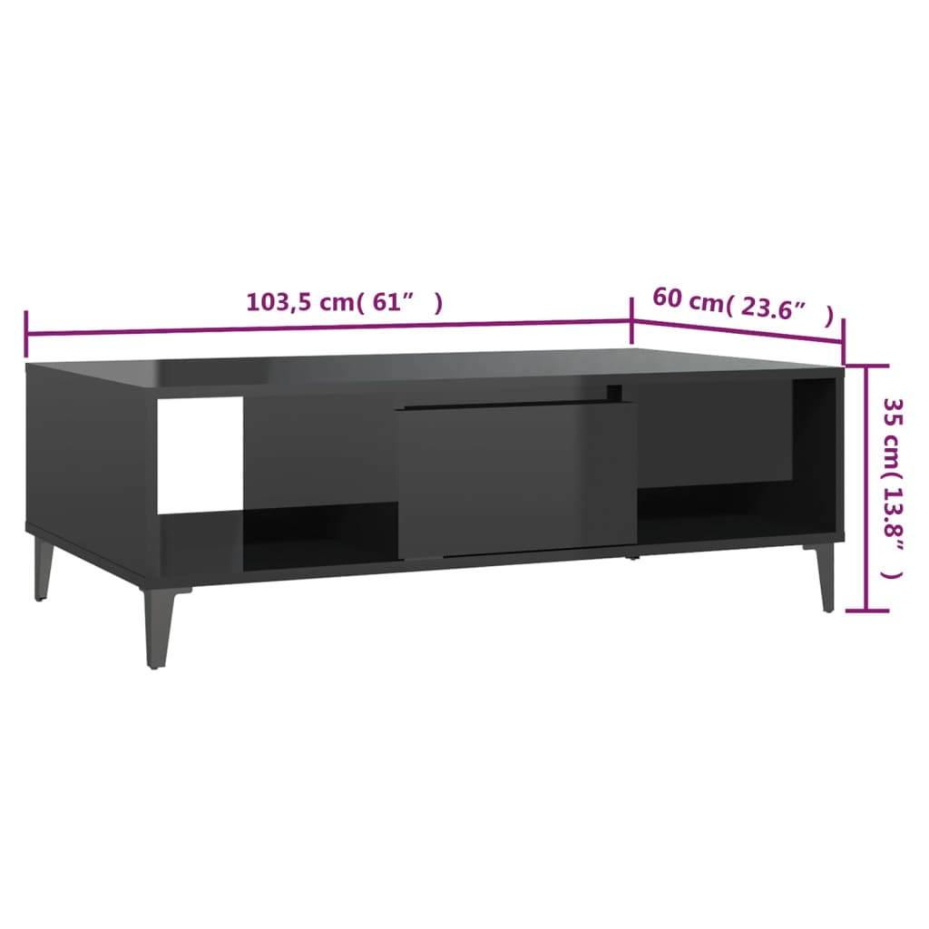 Salongbord høyglans svart 103,5x60x35 cm konstruert tre