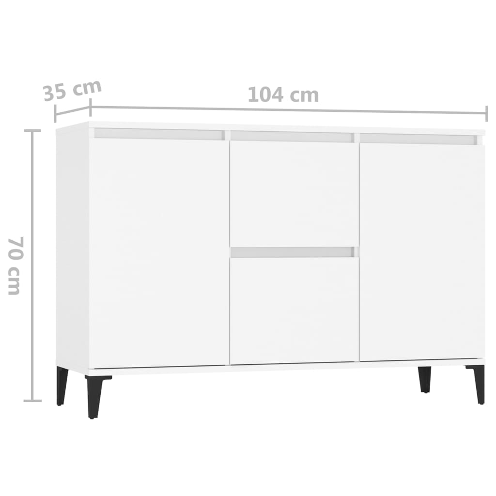 Skjenk hvit 102x35x70 cm konstruert tre