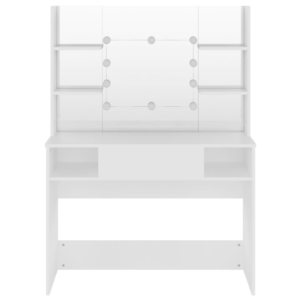 Sminkebord med LED-lys 100x40x135 cm MDF hvit