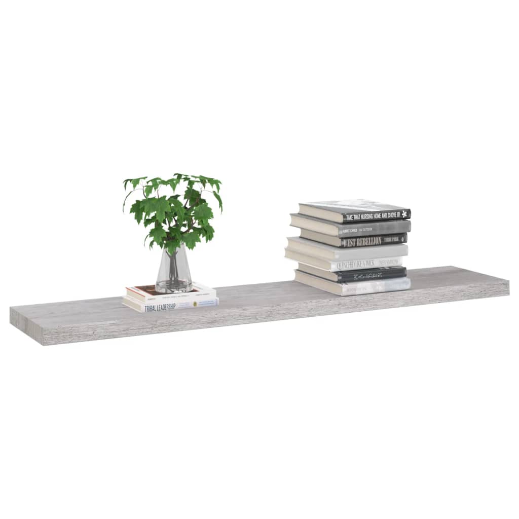 Flytende vegghyller 2 stk betonggrå 120x23,5x3,8 cm MDF