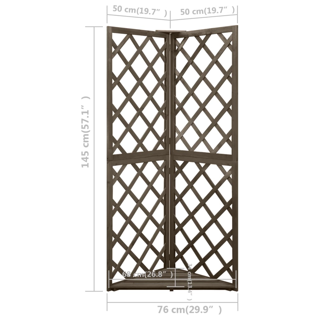 Hjørneespalier grå 50x50x145 cm heltre gran