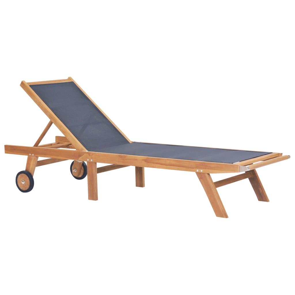 Foldbar solseng med hjul 2 stk heltre teak og textilene