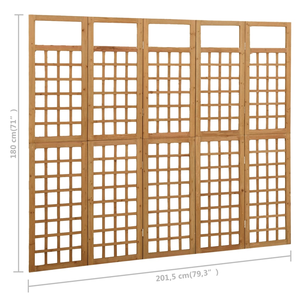 Romdeler/espalier 5 paneler heltre gran 201,5x180 cm