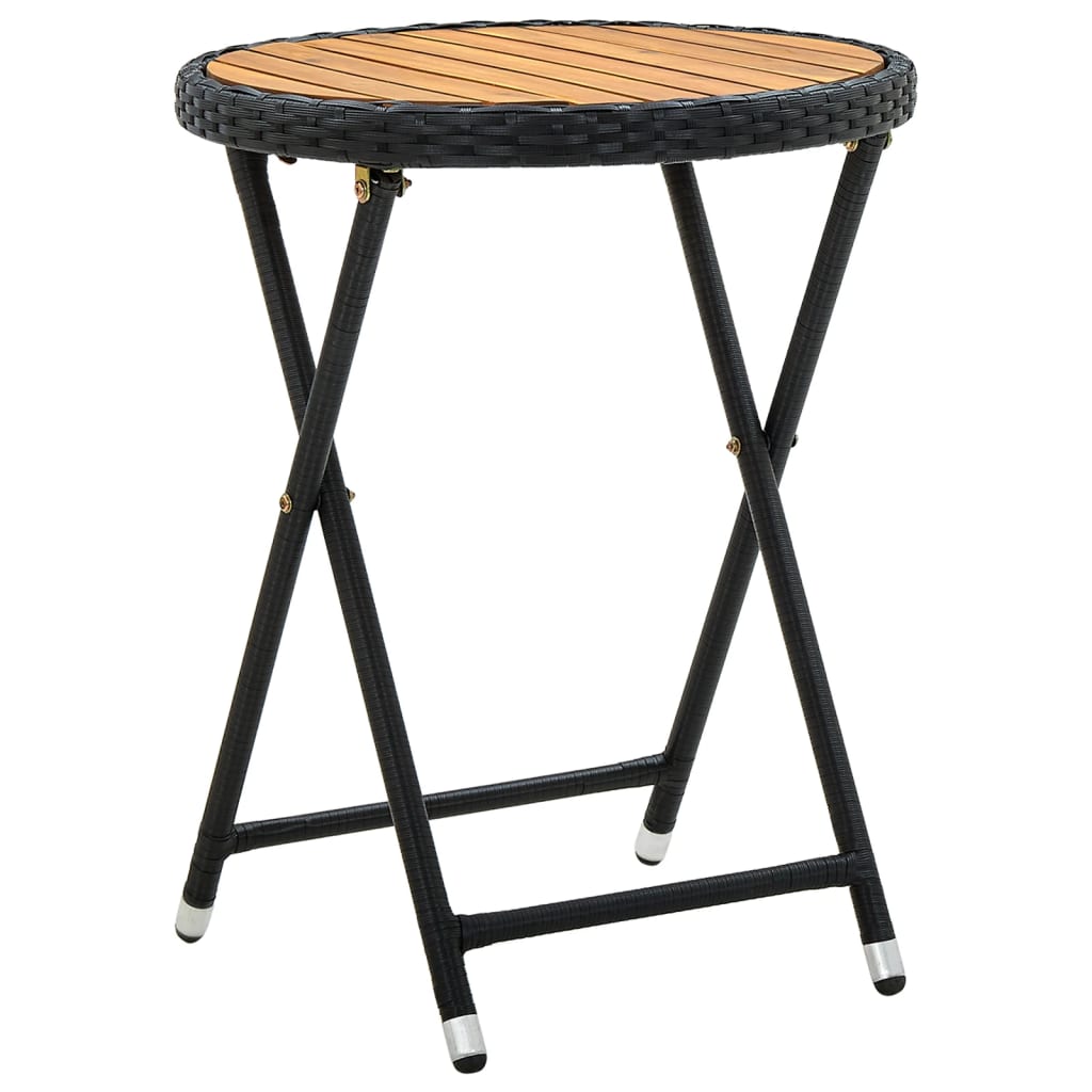 Tebord svart 60 cm polyrotting og heltre akasie
