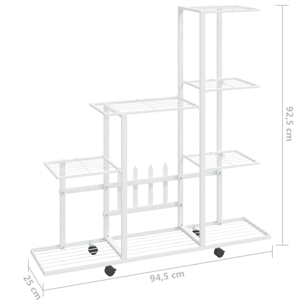 Blomsterstativ med hjul 94,5x25x92,5 cm hvit metall