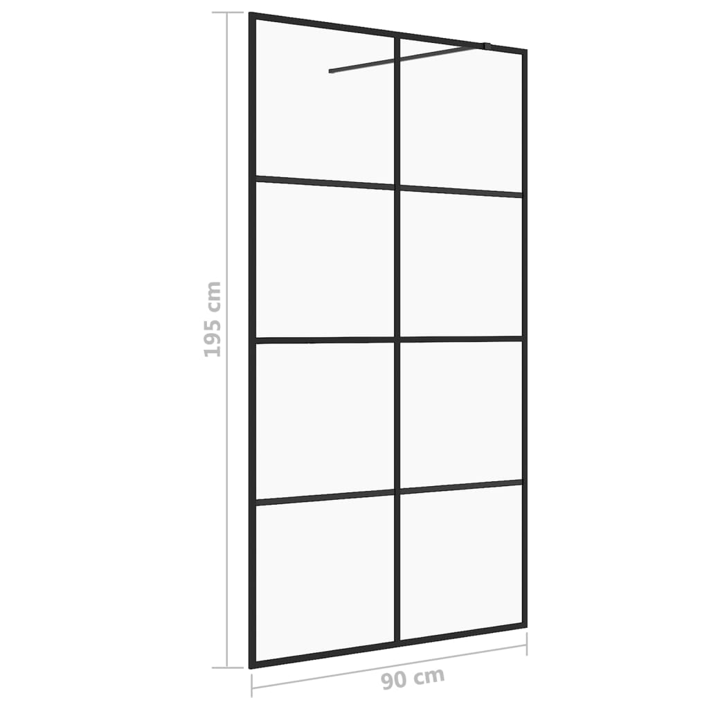 Dusjvegg med klart ESG-glass 90x195 cm svart