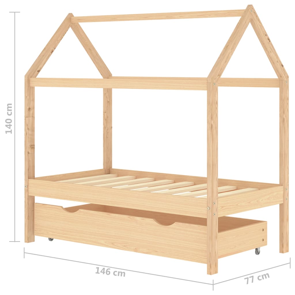 Ramme for barneseng med skuff heltre furu 70x140 cm