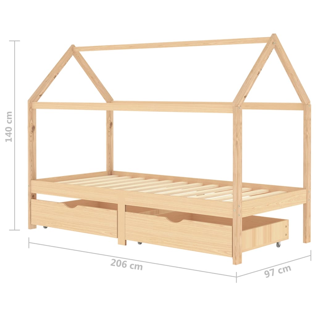 Sengeramme for barn med skuffer heltre furu 90x200 cm