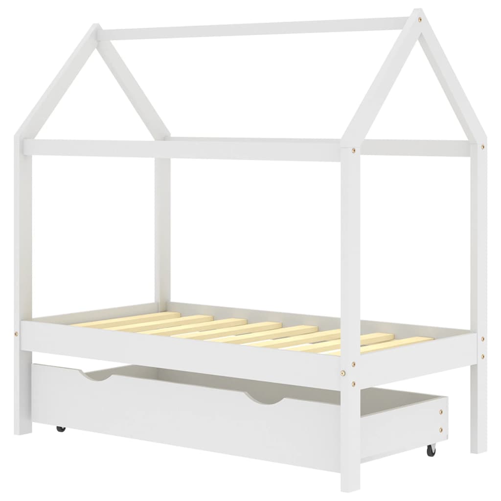 Ramme for barneseng med skuff hvit heltre furu 70x140 cm