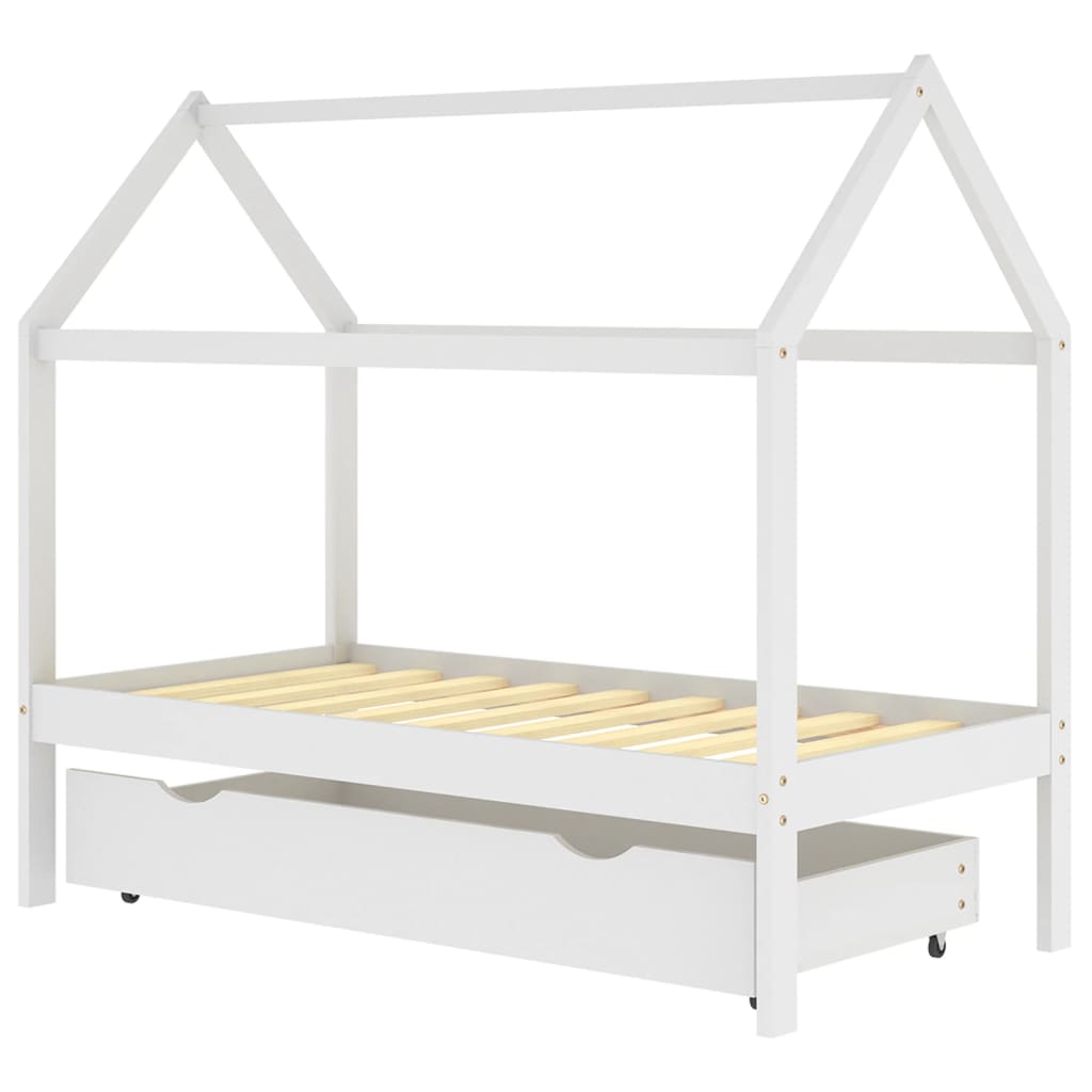 Ramme for barneseng med skuff heltre furu hvit 80x160 cm