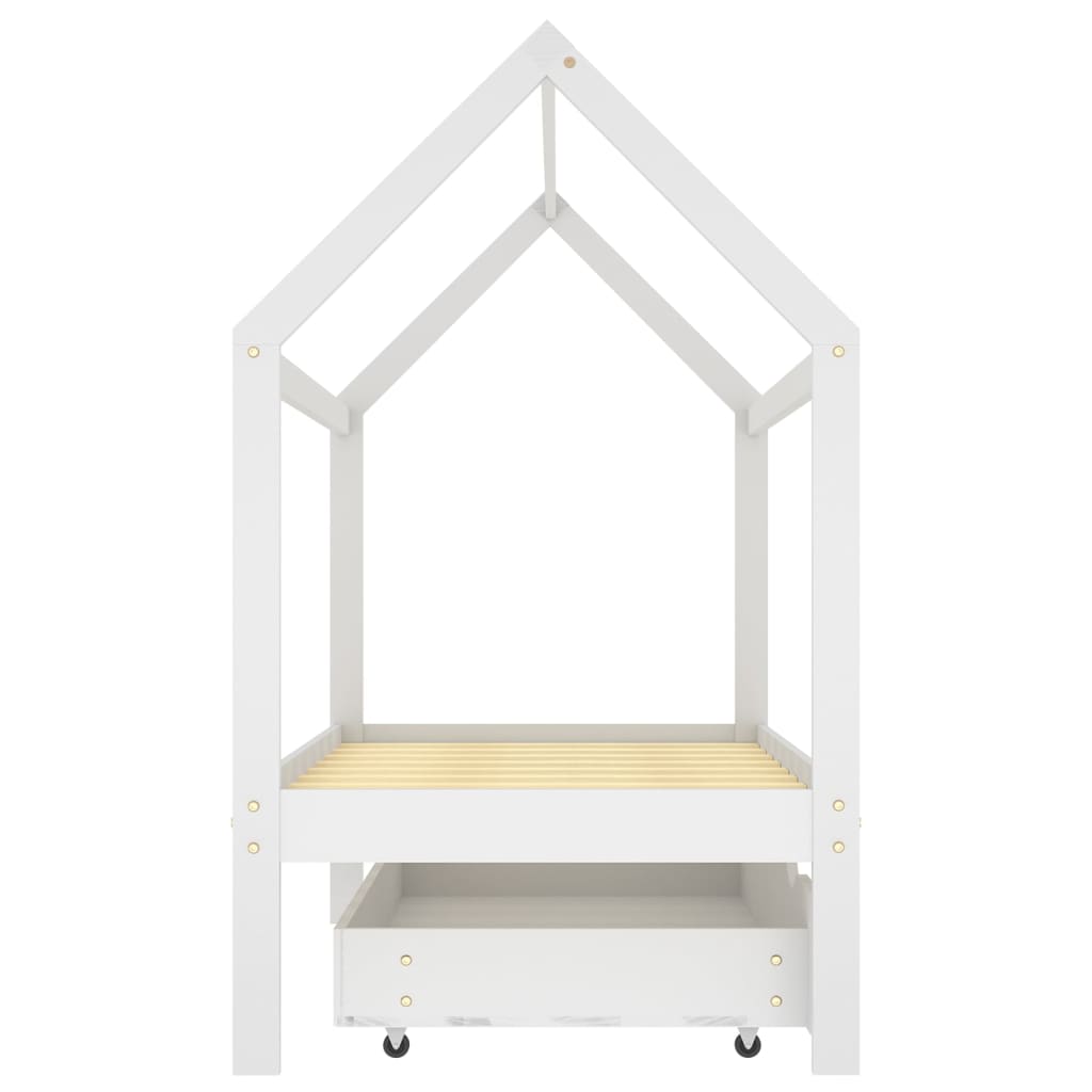 Ramme for barneseng med skuff heltre furu hvit 80x160 cm