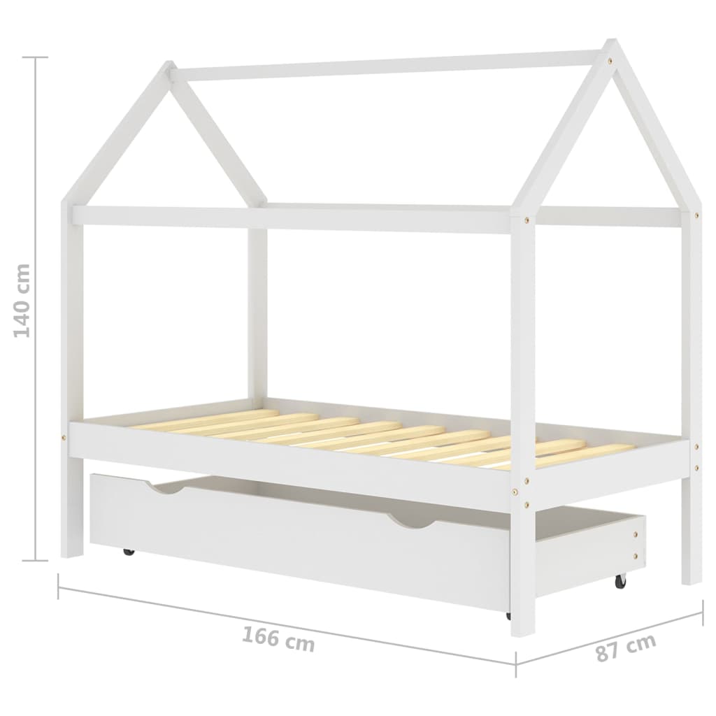 Ramme for barneseng med skuff heltre furu hvit 80x160 cm