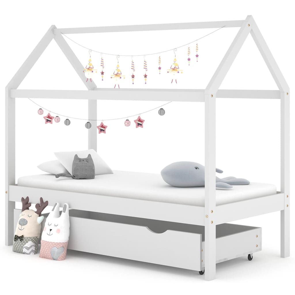 Ramme for barneseng med skuff heltre furu hvit 80x160 cm