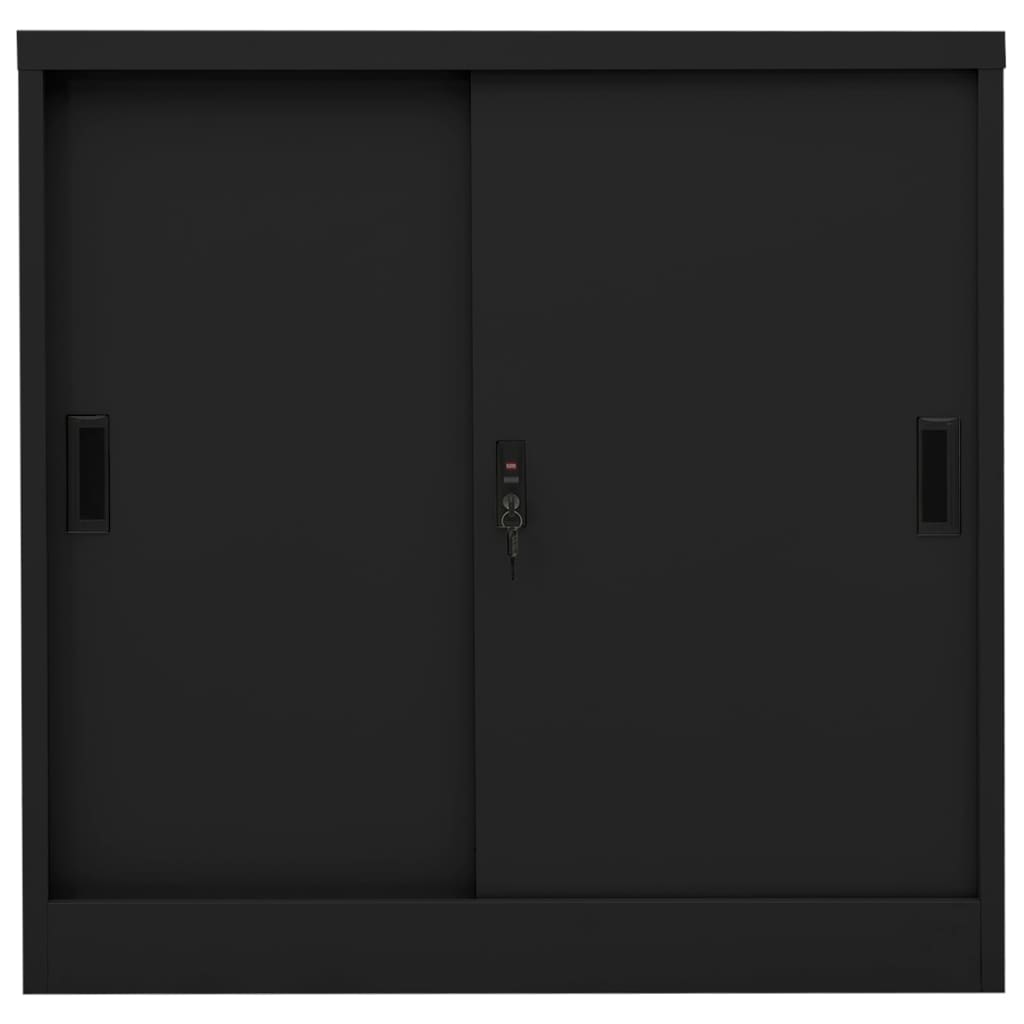 Kontorskap med skyvedør 90x40x90 cm stål svart
