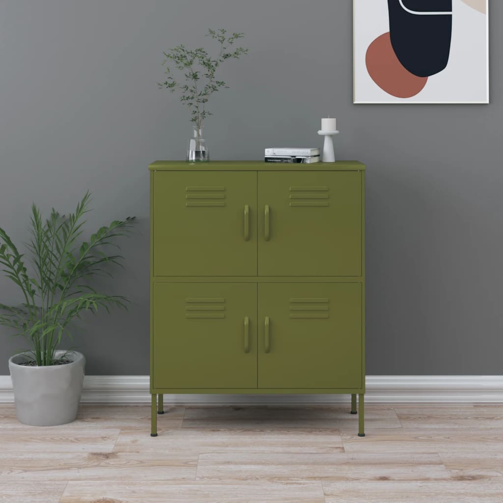 Oppbevaringsskap olivengrønn 80x35x101,5 cm stål