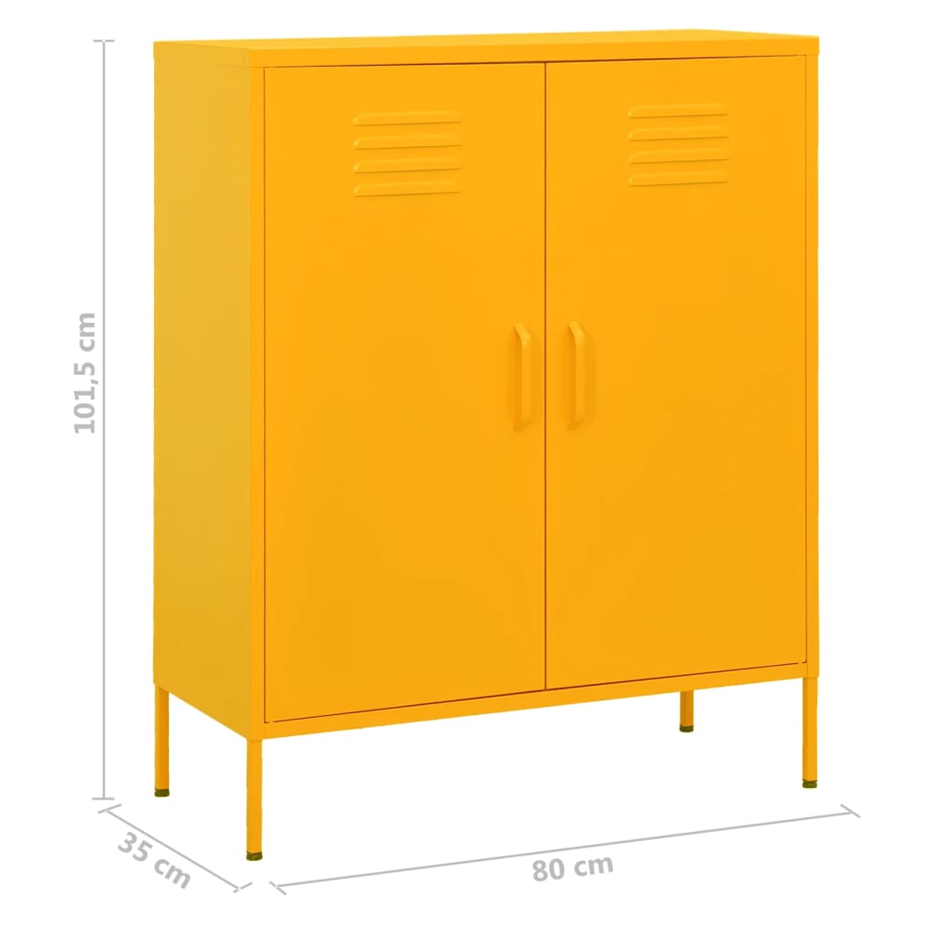 Oppbevaringsskap sennepsgul 80x35x101,5 cm stål