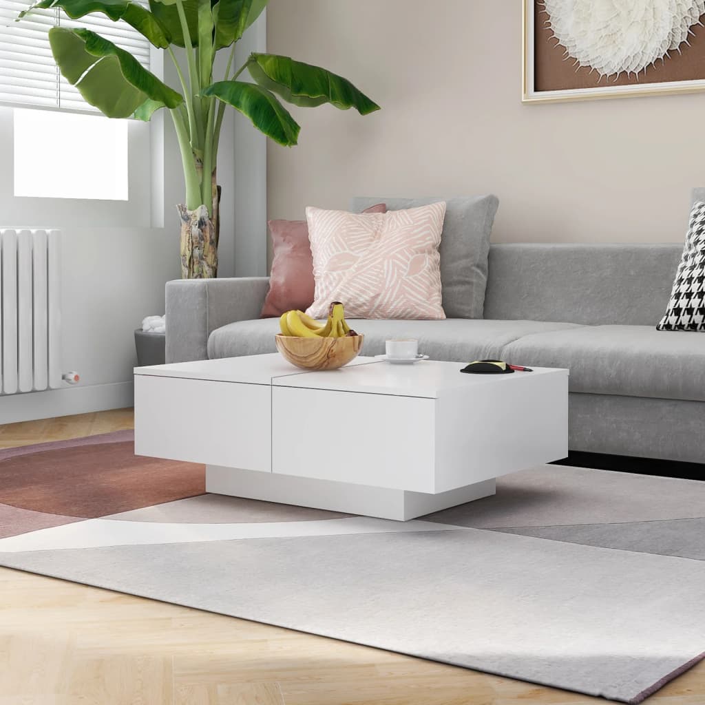 Salongbord hvit 90x60x31 cm konstruert tre