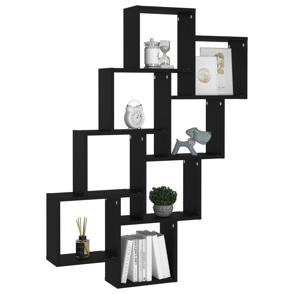Kubeformet vegghylle svart 90x15x119 cm konstruert tre