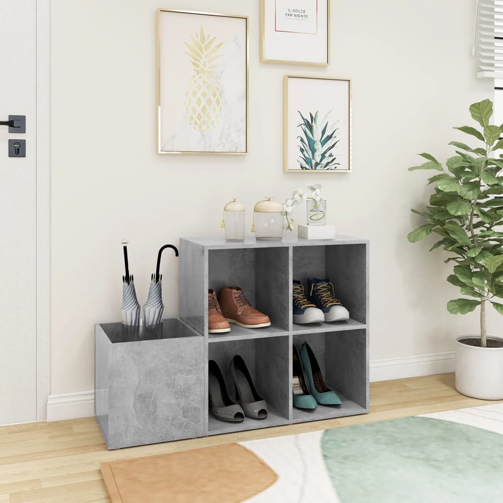 Skoskap for gang betonggrå 105x35,5x70 cm konstruert tre