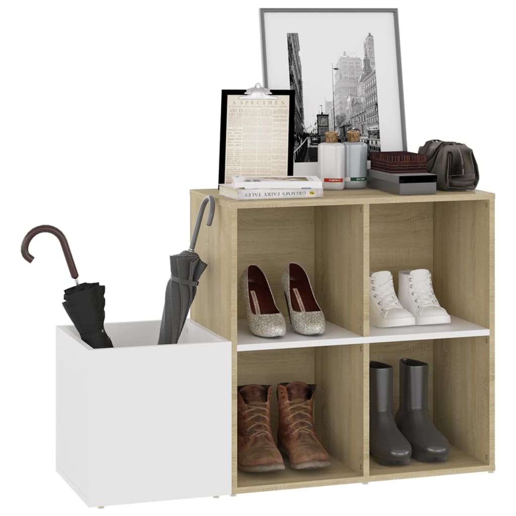Skoskap for gang hvit sonoma eik 105x35,5x70 cm konstruert tre