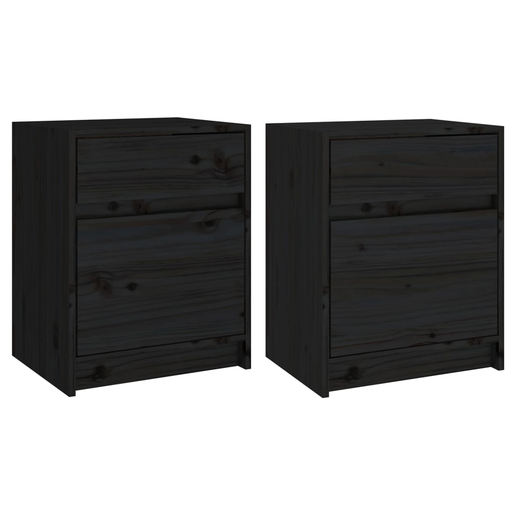 Nattbord 2 stk svart 40x31x50 cm heltre furu