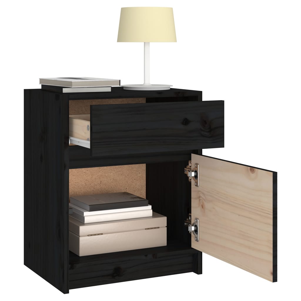 Nattbord 2 stk svart 40x31x50 cm heltre furu
