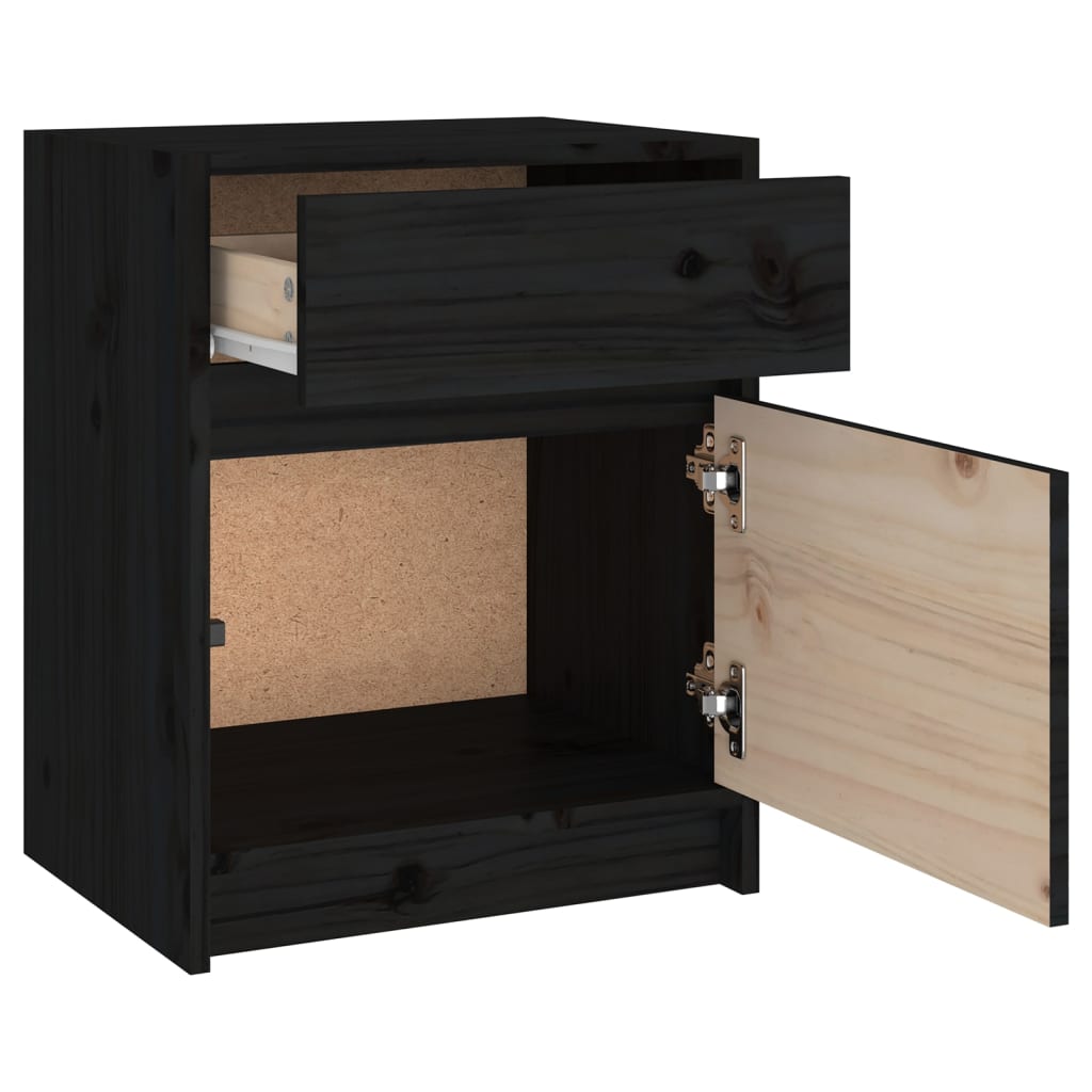 Nattbord 2 stk svart 40x31x50 cm heltre furu