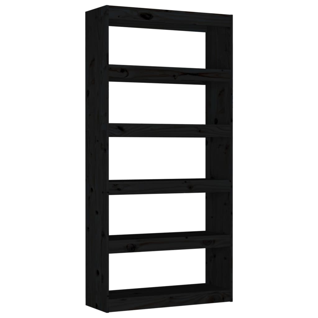 Bokhylle/romdeler svart 80x30x167,4 cm heltre furu
