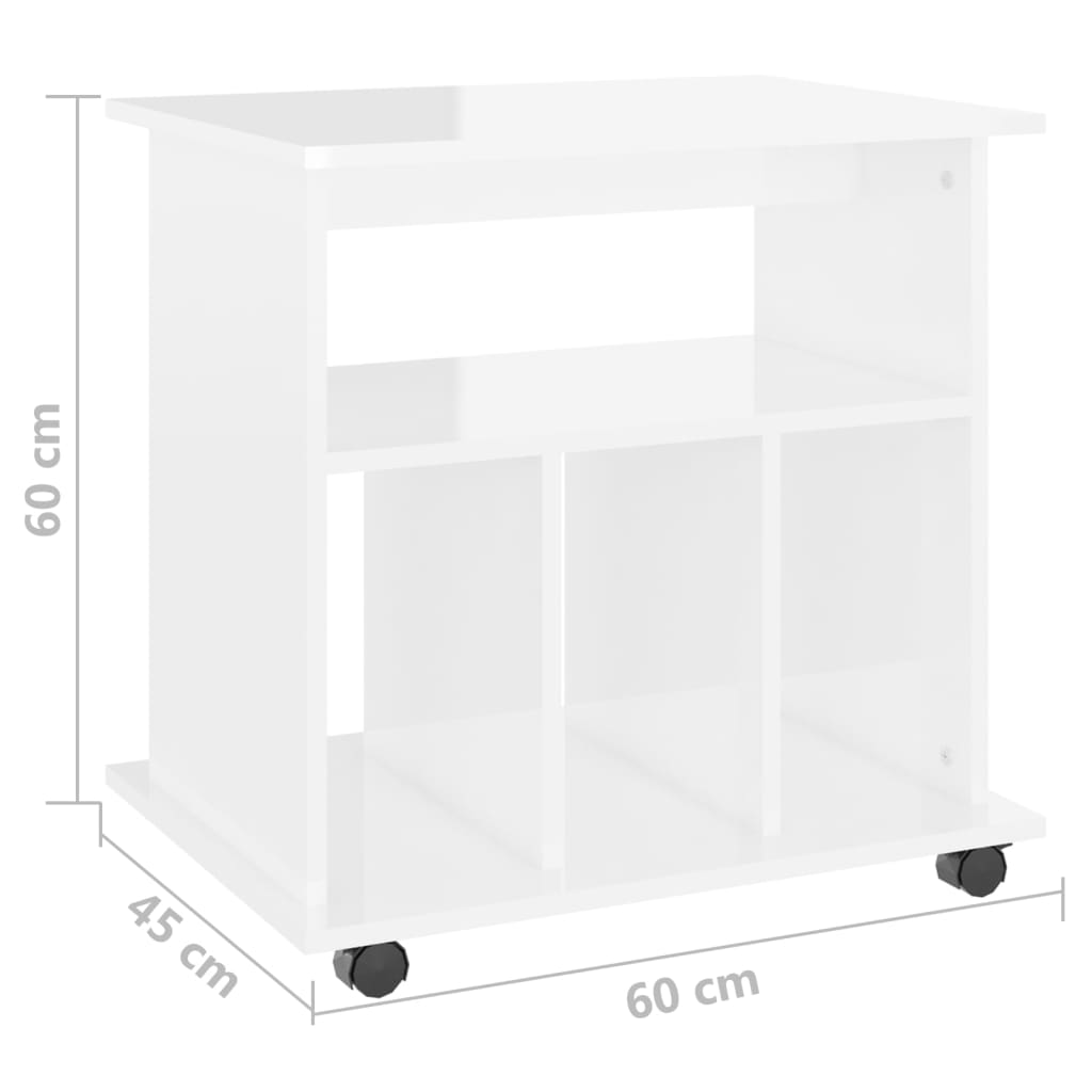 Rulleskap høyglans hvit 60x45x60 cm konstruert tre