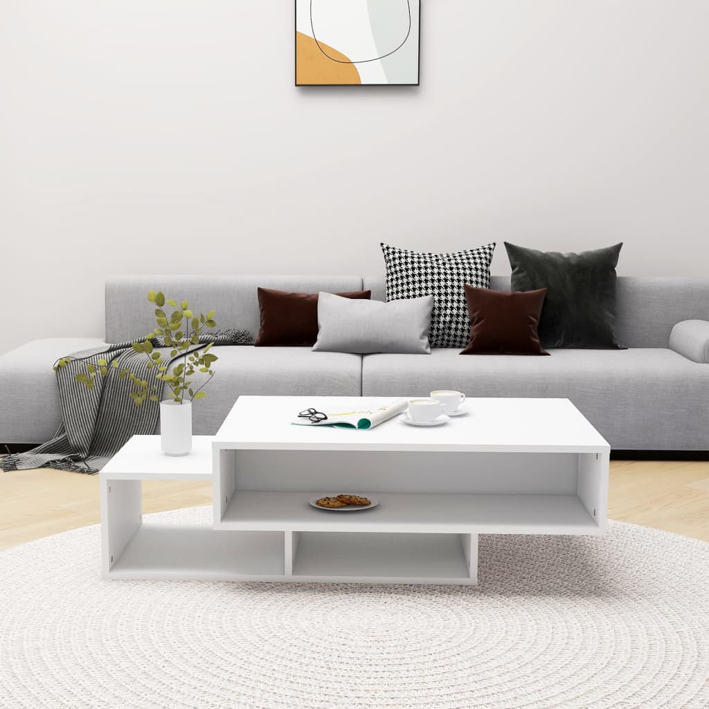 Salongbord hvit 105x55x32 cm konstruert tre