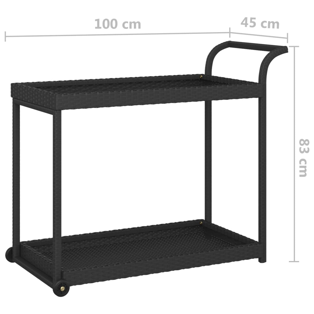 Serveringsvogn svart 100x45x83 cm polyrotting