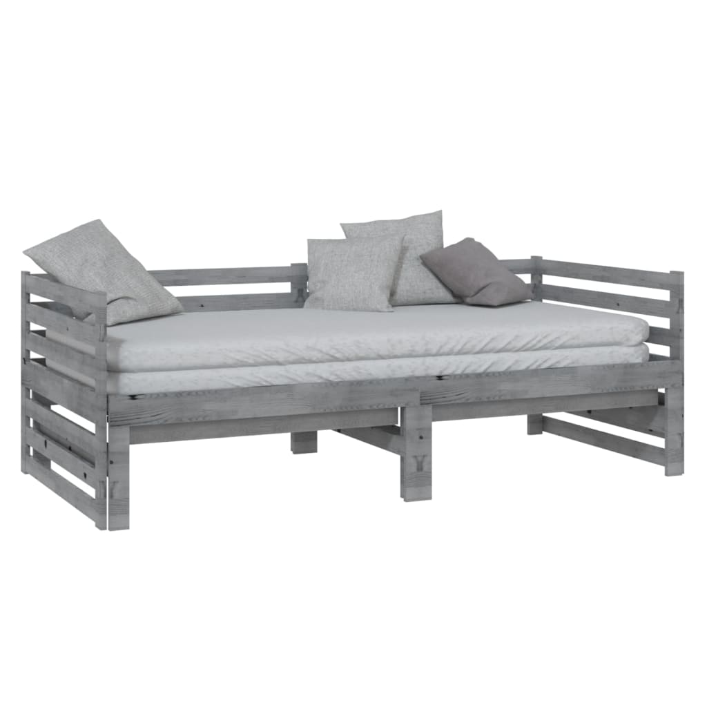 Uttrekkbar dagseng grå heltre furu 2x(90x200) cm