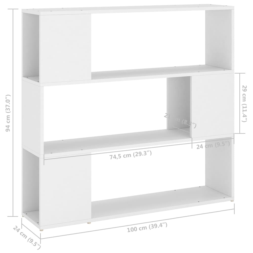 Bokhylle/romdeler hvit 100x24x94 cm sponplate
