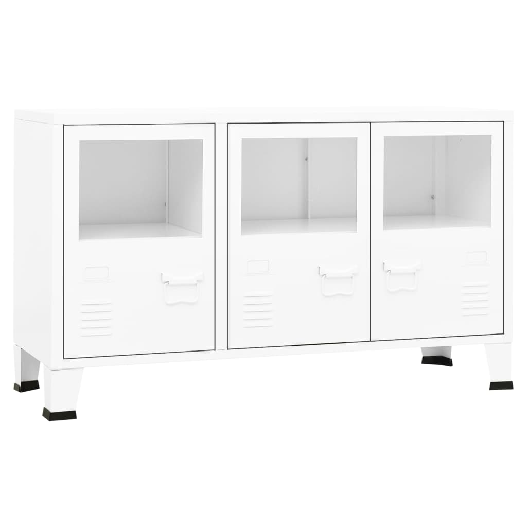 Industriell skjenk hvit 105x35x62 cm metall og glass